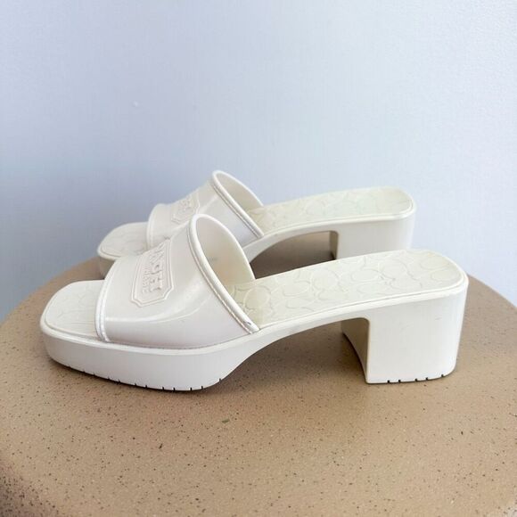 Coach Scarlett Chalk Cream Rubber Block Heel Slip On Open Square Toe Sandal - Picture 9 of 13